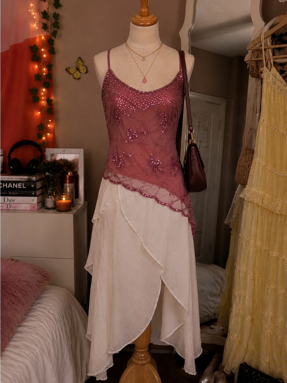 Beaded Mauve Sheer top